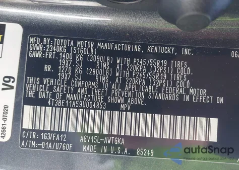 2009 Toyota Venza z USA, uszkodzony, nr VIN 4T3BE11A59U004853
